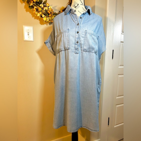 MARINE LAYER Daisy Chambray 1/4 Button Front Cuffed Sleeve Tunic/Dress Sz M - Picture 9 of 14